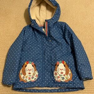 Mini Boden Blue Polka Dot Jacket with Animal Pockets
